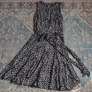 Ralph Lauren Brown and White Floral Tie-Waist Midi Dress